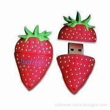 Strawberry USB Flash Disks with 16GB Flash Memory Capacity, Supports Microsoft's Windows XP/Linux